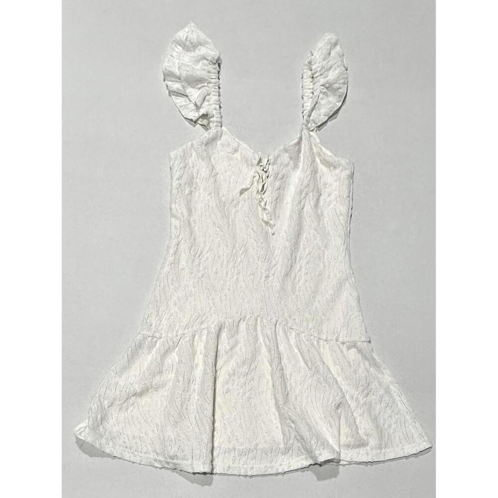 Lost + Wander Womens Short Dress Off White Ruffled Straps Lining Size M - Picture 8 of 13